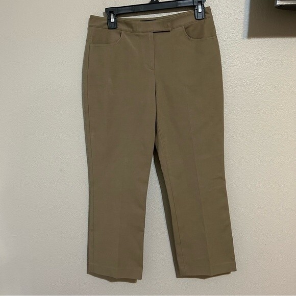 Theory Khaki Green Double Stretch cropped trouser pants women’s size XS 2 - Picture 4 of 14